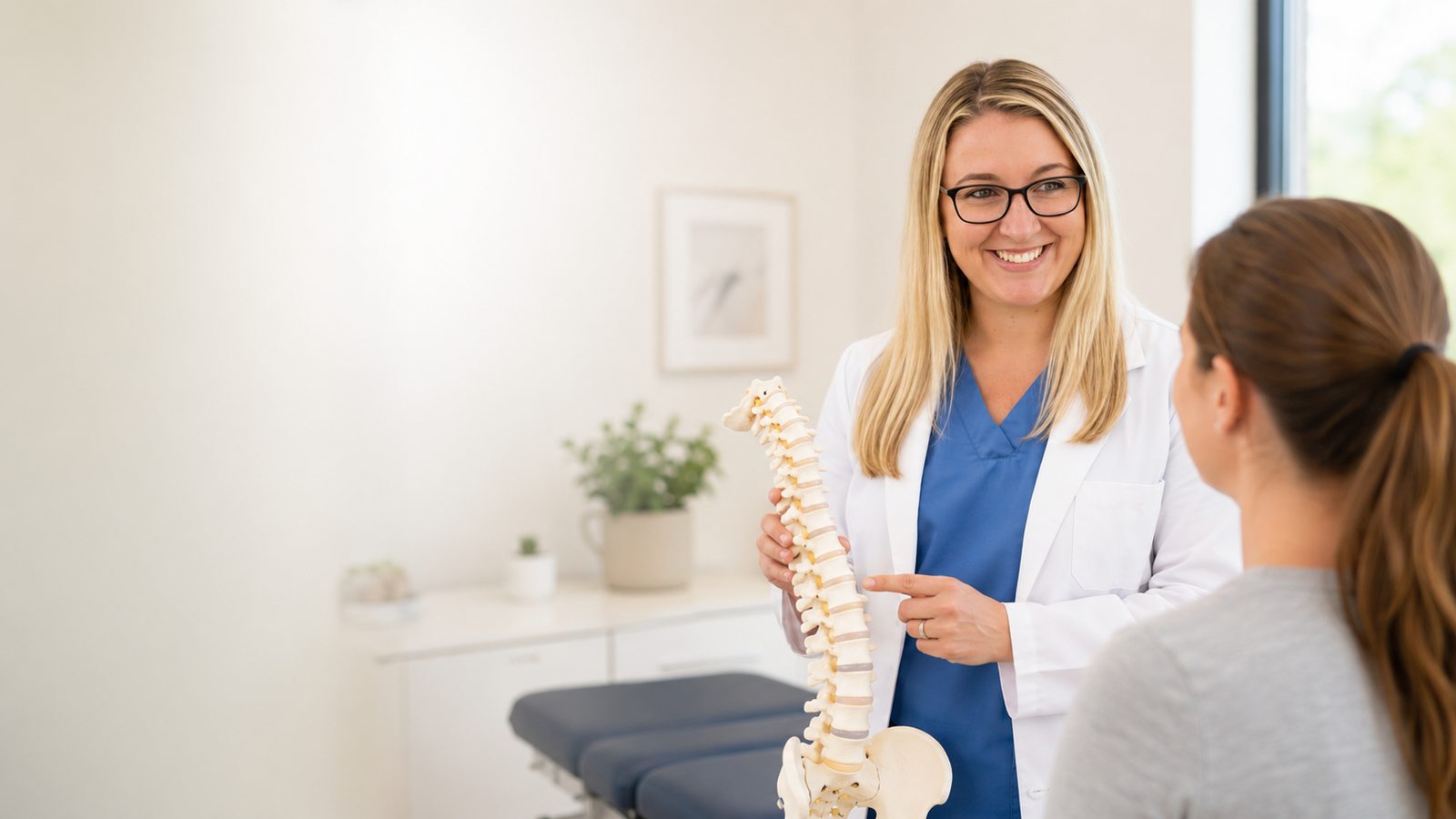 Dr. Hix explaining injury recovery to a patient